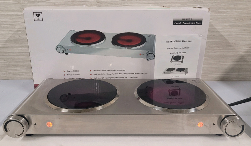 Dual Burner Electric Ceramic Hot Plate , Tested Working . Original Box