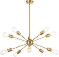 New - Interlight Sputnik Chandelier 10-Light Brushed Brass MCM Pendant Lighting