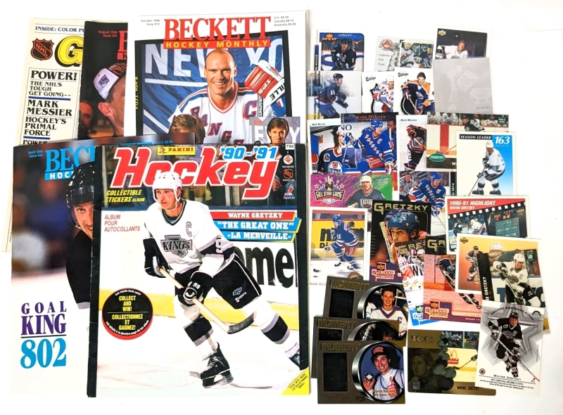 Wayne Gretzky & Mark Messier NHL Collection : 5 Vintage Hockey Magazines & Assorted Cards