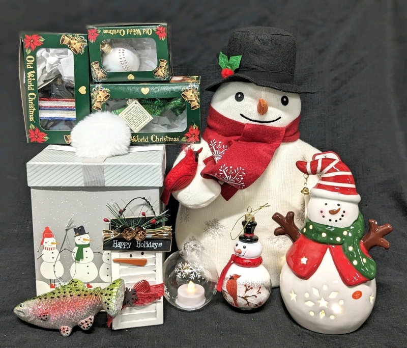 New & Not Snowmen & Christmas Ornaments Lot