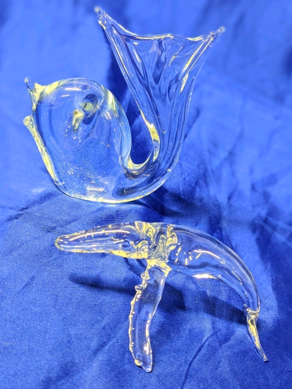 Fantastic Glass Humpback Whale 4.25" Long x 2" Tall & Funky Glass Fish 4.75" Tall