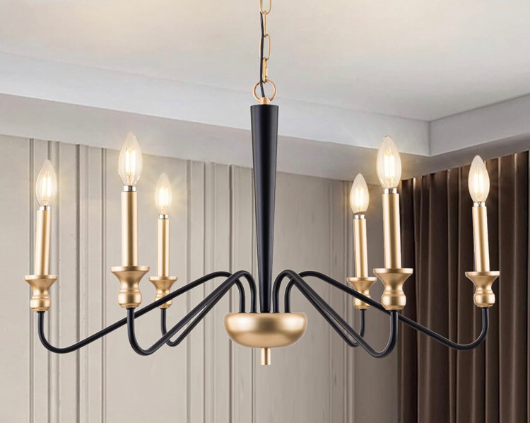 NewcFLSFU 6 Light Black and Gold Chandelier Modern Farmhouse Chandelier