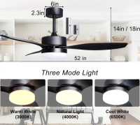 Ohniyou 52'' Ceiling Fan with Lights Remote Control