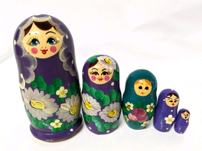 5 Matryoshka-Style Handpainted Nesting Dolls 1.5" x 6" Tall