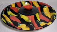 Vintage Clay Art " Caliente " Chili Fiesta Serving Platter and Dip Bowl w/Cover . No chips or cracks