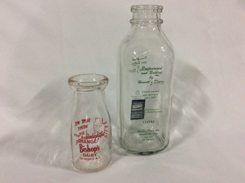 2 Glass Milk Bottles 1/2 Pt & 1 Lt