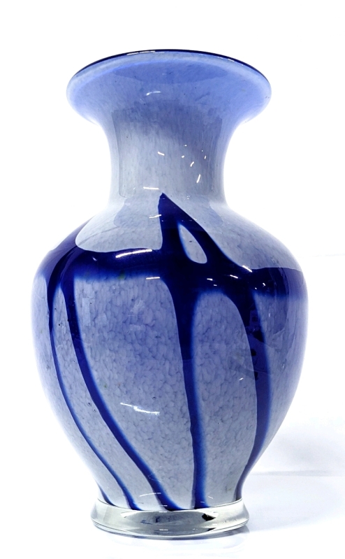 Gorgeous Blue Blown Glass Vase Polished Ponytail 10.7" Tall