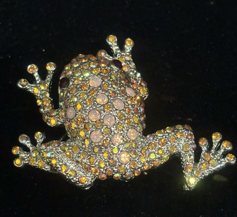 Rhinestone AB Leaping Frog Brooch