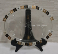 Vintage 14.5" X 10.75" MCM Gold & Black Atomic Serving Platter Some wear on painted edges