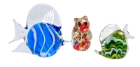 3 Colorful Art Glass Paperweights : 2 Tropical Fish, 1 Panda 2.25" - 3.75" Tall