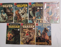 Vintage DELL Comics , Seven (7) Issues . Tarzan , Lone Ranger , Roy Rogers , Walt Disney