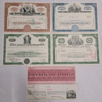 Vintage 1966 - 1969 Company Paper Stock Certificates . Five (5) Stocks , Various Companies