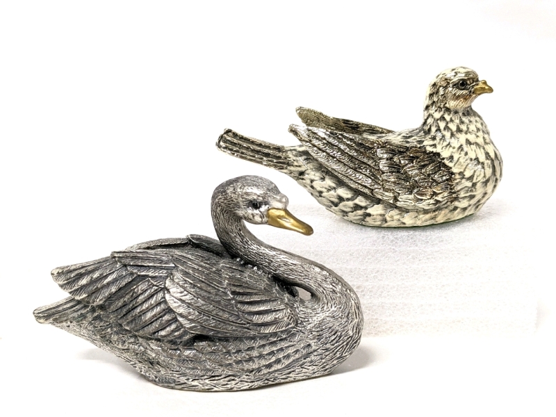 Enameled Metal Dove Paperweight Made in Italy & Heavy Pewter Swan Paperweight 2" - 2.5" Tall