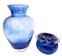 2 Beautiful Blue & Cobalt Blue Vases 5" - 12" Tall