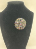 AB Rhinestone Large Round Brooch Antiqued Silver No 2287 - 4