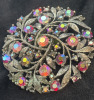 AB Rhinestone Large Round Brooch Antiqued Silver No 2287 - 5