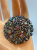 AB Rhinestone Large Round Brooch Antiqued Silver No 2287 - 6