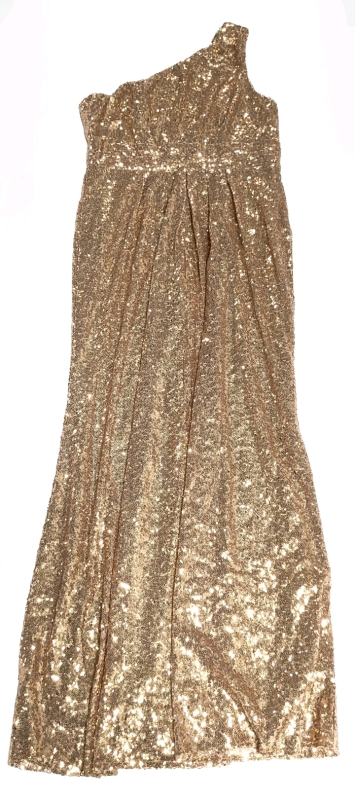 New Asymmetrical Gold Sequin Maxi Dress (Size Medium/large?)