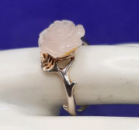 Sterling Silver Ring with Carved Rose Stone by R.J. Size 8.75