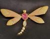 Dragonfly KJL Rhinestone Enamel Brooch signed