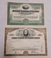 Vintage American Telephone and Telegraph Company Paper Stock Certificates