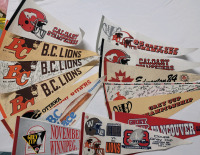 14 Vintage CFL Football Pennants . Signed BC Lions Pennants