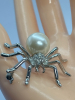 Spider Brooch Rhinestones Large Faux Pearl - 5