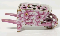 Vintage Shofu China Wheelbarrow Flower Frog w Flower Motif Made In Japan 7.5" Long x 3.25" Tall