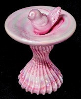 Vintage 1995 Gibson Glass Iridescent Pink Bird Bath Paperweight 4.75" Tall