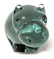 Adorable Smokey Glass Hippo Paperweight 2.75" Tall