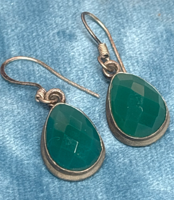 Faceted Raw Emerald Sterling Earrings Sheppard hooks