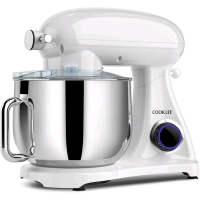 New COOKLEE Stand Mixer, 800W 8.5-Qt. Kitchen Mixer 10+1 Speeds with Dishwasher-Safe Dough Hooks, Flat Beaters, Whisk & Pouring Shield - White