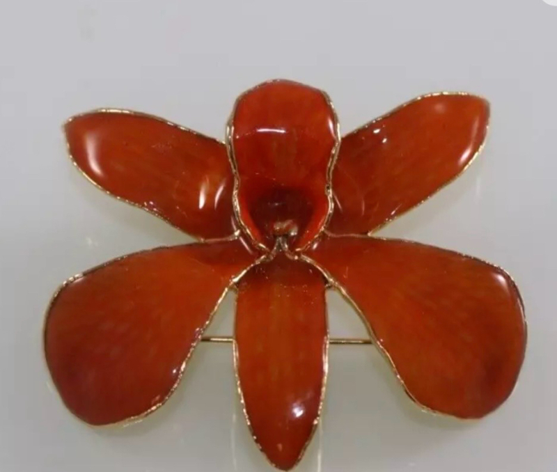 Orchid Brooch Pendant S.P.K Thai Flora Lacquer Coat 24k Gold