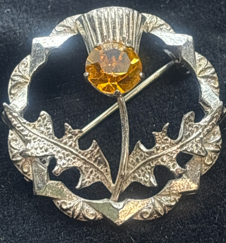 Thistle Brooch Sterling Ward Brothers signed with stone.