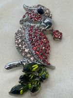 Amazing Rhinestone Parrot Brooch Olivine Tail Navettes