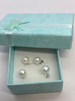 Two Pair Akoya White Sterling Pearl Stud Earrings