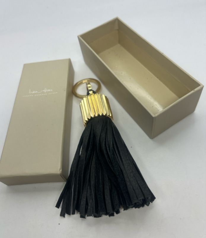 India Hicks Large Agra Black Leathet Tassel Keyring Boxed