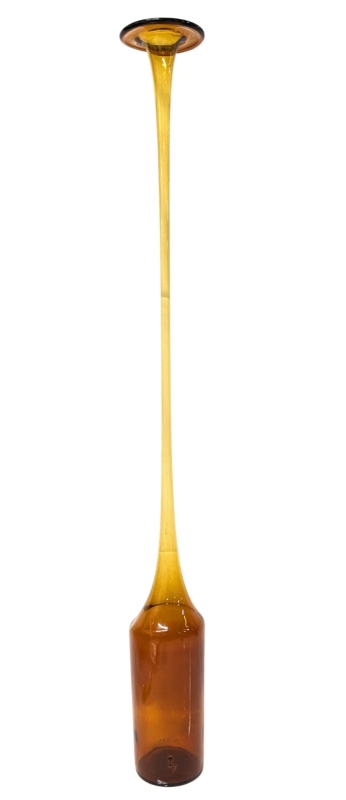 Incredibly Tall (28"!) Stretched Amber Glass Bottle with Trumpet-Like Flared Top Lip