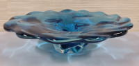 Vintage Mid-Century Modern Chalet Art Glass Teal Blue Bowl . Signed on Bottom . Measures 10 3/4" diameter