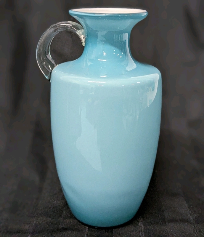 Charming 8.25" Tall Blue Over Milk Glass Vase