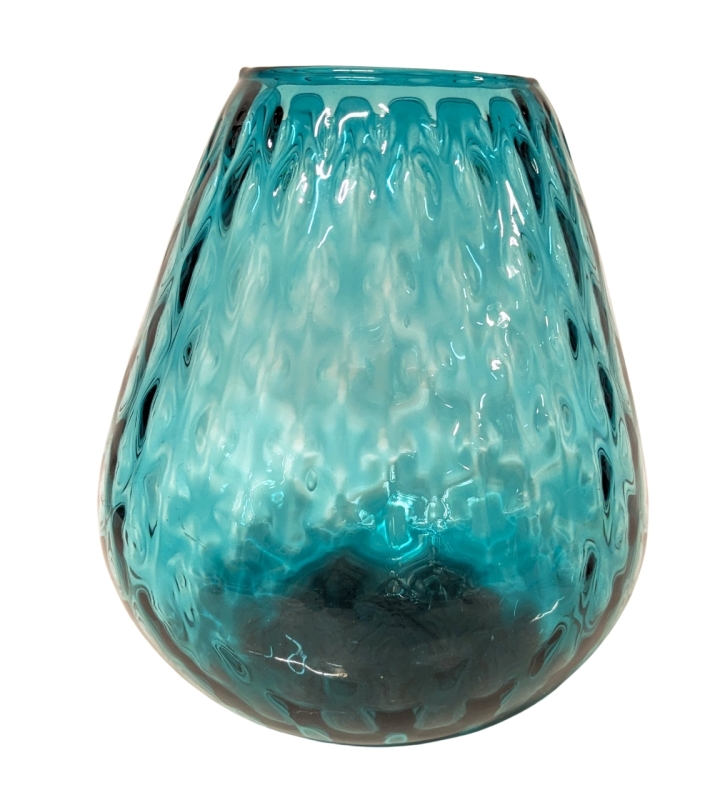 Large Teal Art Glass Vase 8.25" Tall