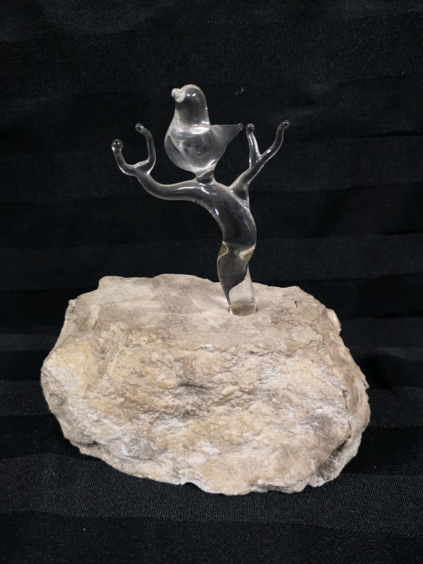 Glass Bird Figure on Stone Base