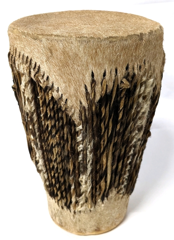 Vintage African Animal Hide Shaker Drum 8.25" Tall