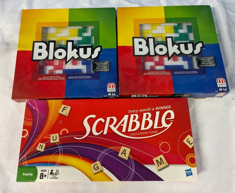 2 Blokus and 1 Scrabble Board Game. See Description.