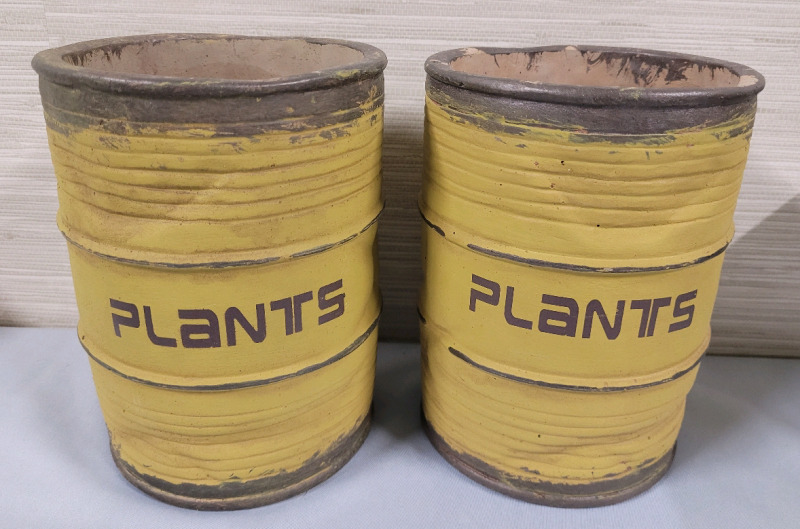 New - Two (2) Cement Rustic Vase Planters , each measures 7.5" tall & 5.5" diameter