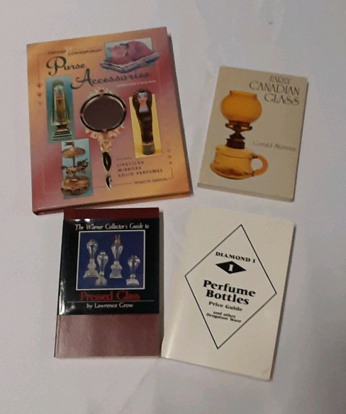 Vintage 4 Collector's Books on Early Canadian Glass, Purse Accessories, Pressed Glass & Perfume Bottles & Other Drugstore Ware