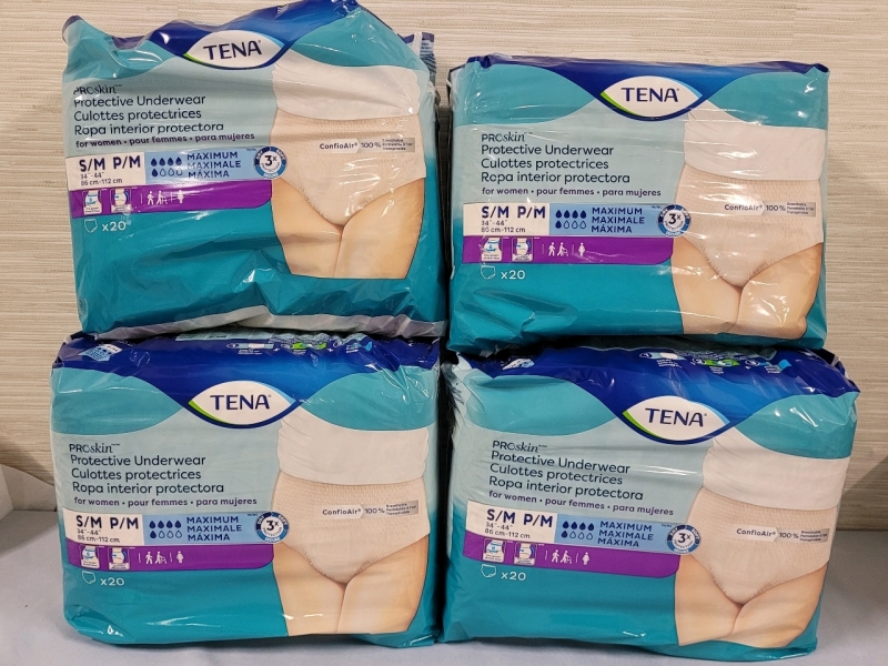 New - Tena ProSkin Protective Underwear , Size Small 34"-44" . 4 Packs , 20 Per Pack