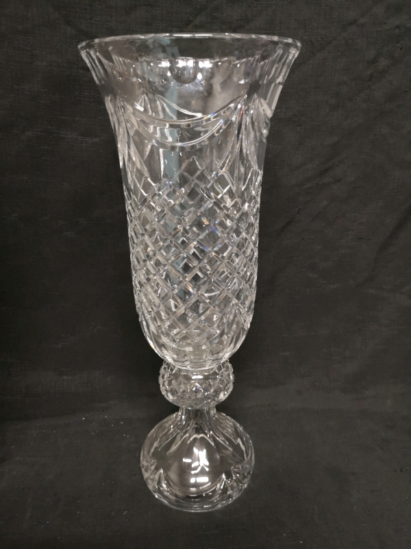 Vintage Large Crystal Footed Vase - 21.25" Tall Made in Poland