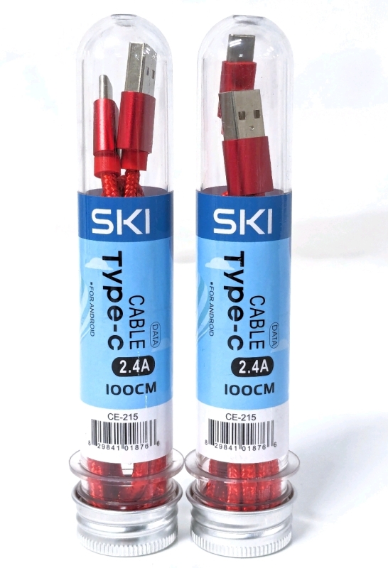 2 New SKI Standard USB-A to USB-C 2.4A 100cm (1M / 39") Long Charging Cables