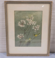 " Hooded Warbler & Wild Azalea " by Edward Dingle Framed Gouache on Paper